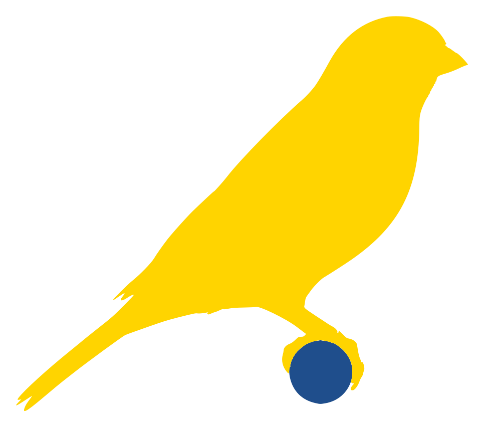Two-tone SVG preview: canary-yellow bird traced cleanly against a solid blue perch